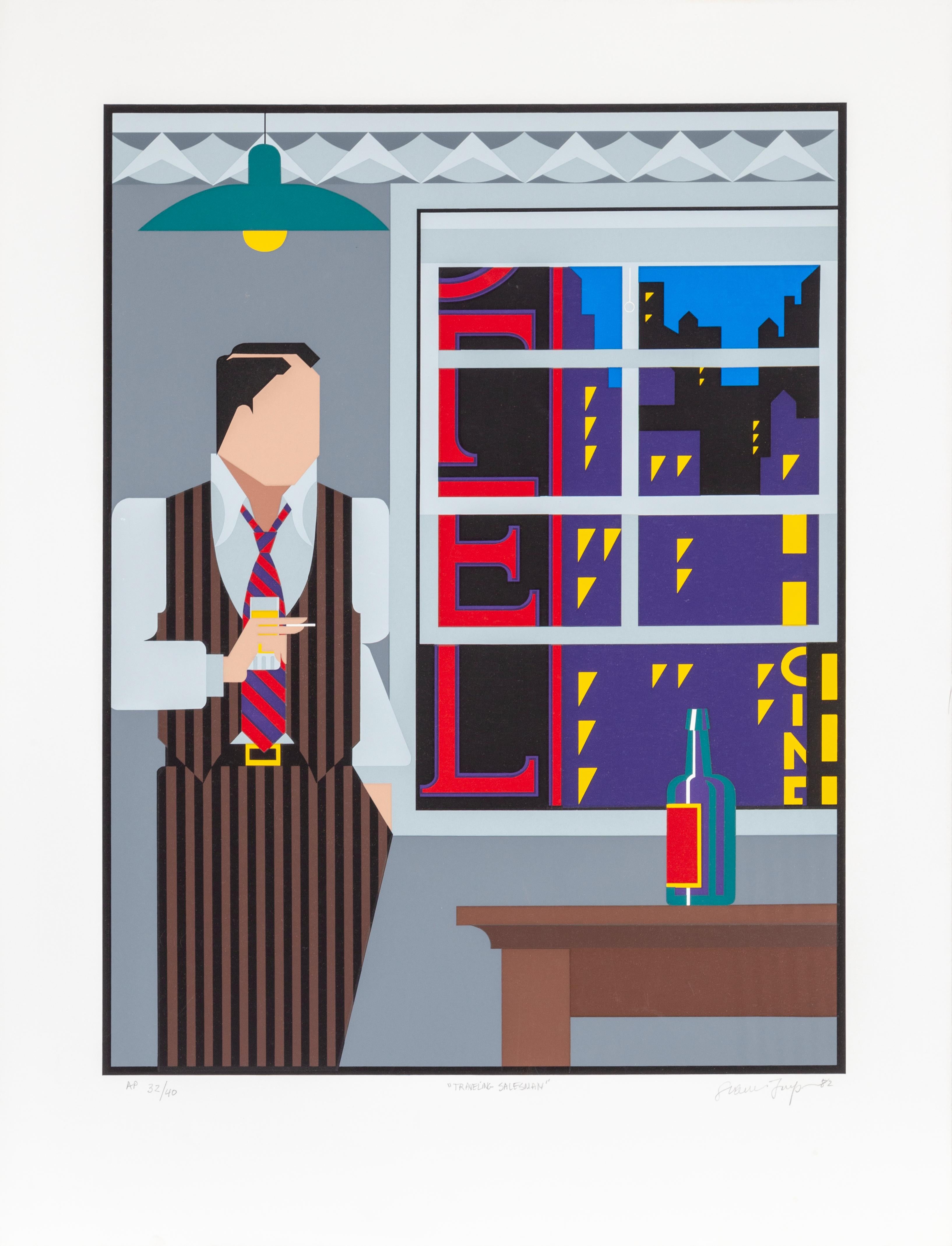 Traveling Salesman, Art Deco Screenprint by Giancarlo Impiglia