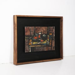 Abstraktes Stillleben aus der Mitte des Jahrhunderts, Öl auf Leinwand, mit dem Titel „Tavolo E Oggetti“