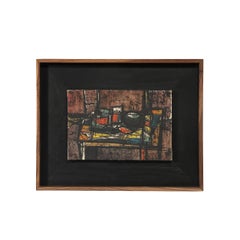 Mid-Century Oil on Canvas Abstract Still Life Entitled "Tavolo E Oggetti"