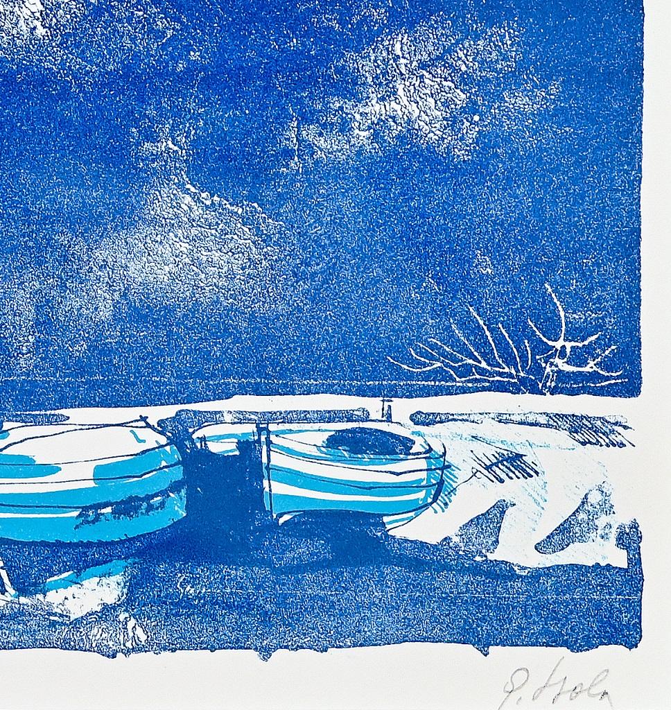 Marine is an original artwork realized by Giancarlo Isola in 1970s.

Mixed colored woodcut print.

Includes metal frame: 32 x 2.5 x 38 cm.

Hand signed on the lower margin.

Numbered on the lower left margin. Edition of 150.