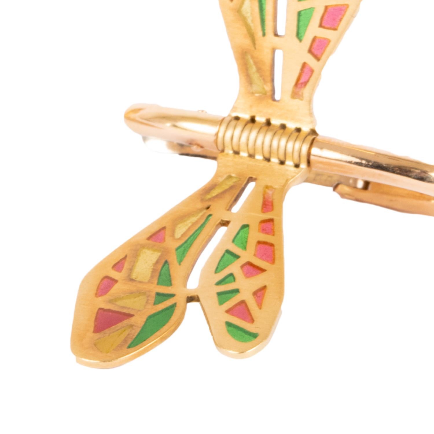 18 Karat Gold Emaille-Ohrringe mit Schmetterling von Giancarlo Montebello (Art déco) im Angebot