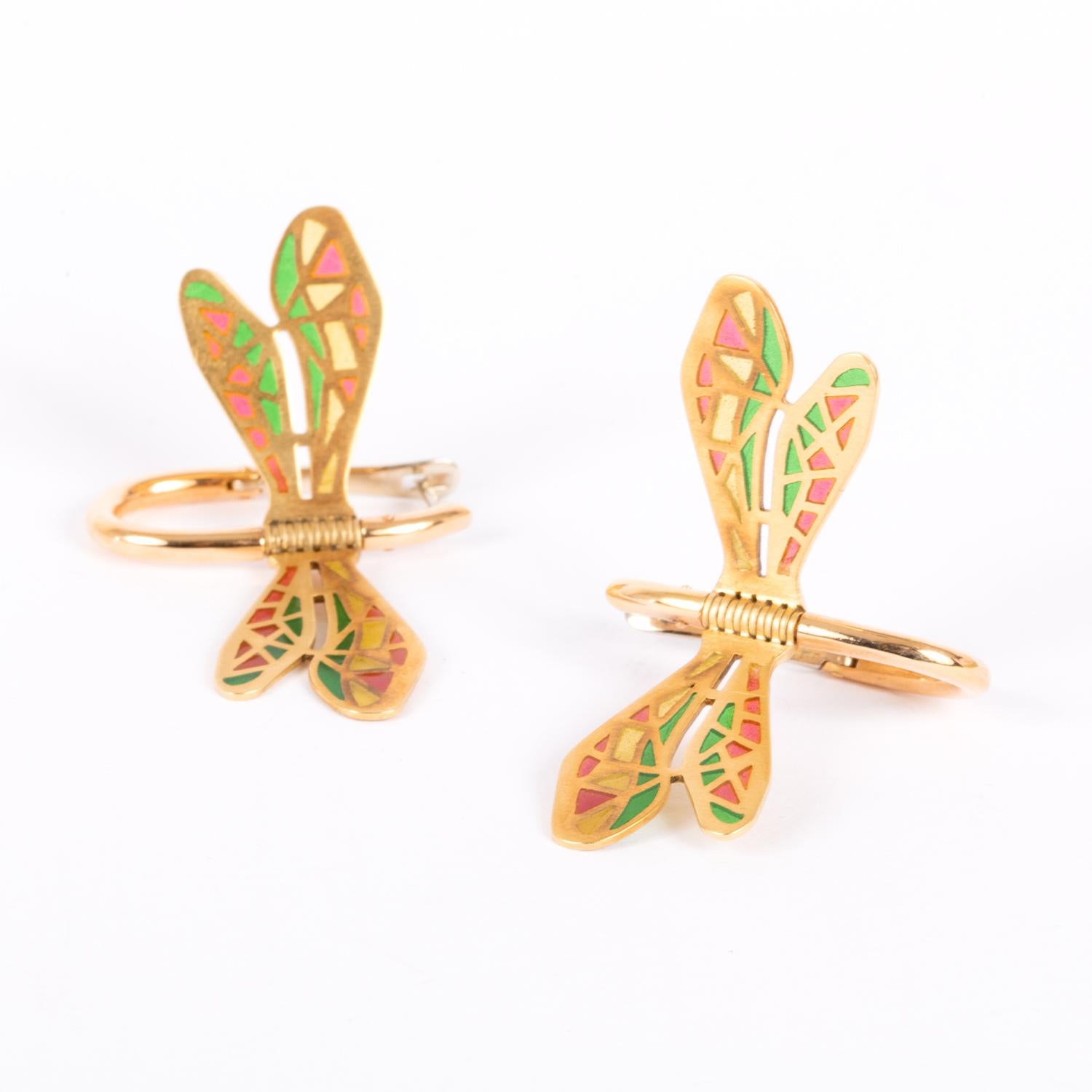 18 Karat Gold Emaille-Ohrringe mit Schmetterling von Giancarlo Montebello im Zustand „Neu“ im Angebot in Bari, IT