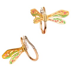 Giancarlo Montebello 18 K Gold Enamel Dragonfly Earrings