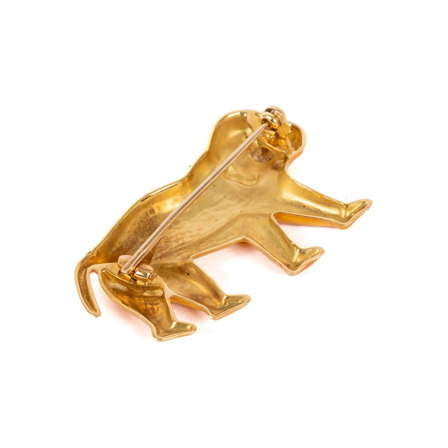 Art Deco Giancarlo Montebello 18 K Gold Yellow Enamel Monkey Brooch For Sale