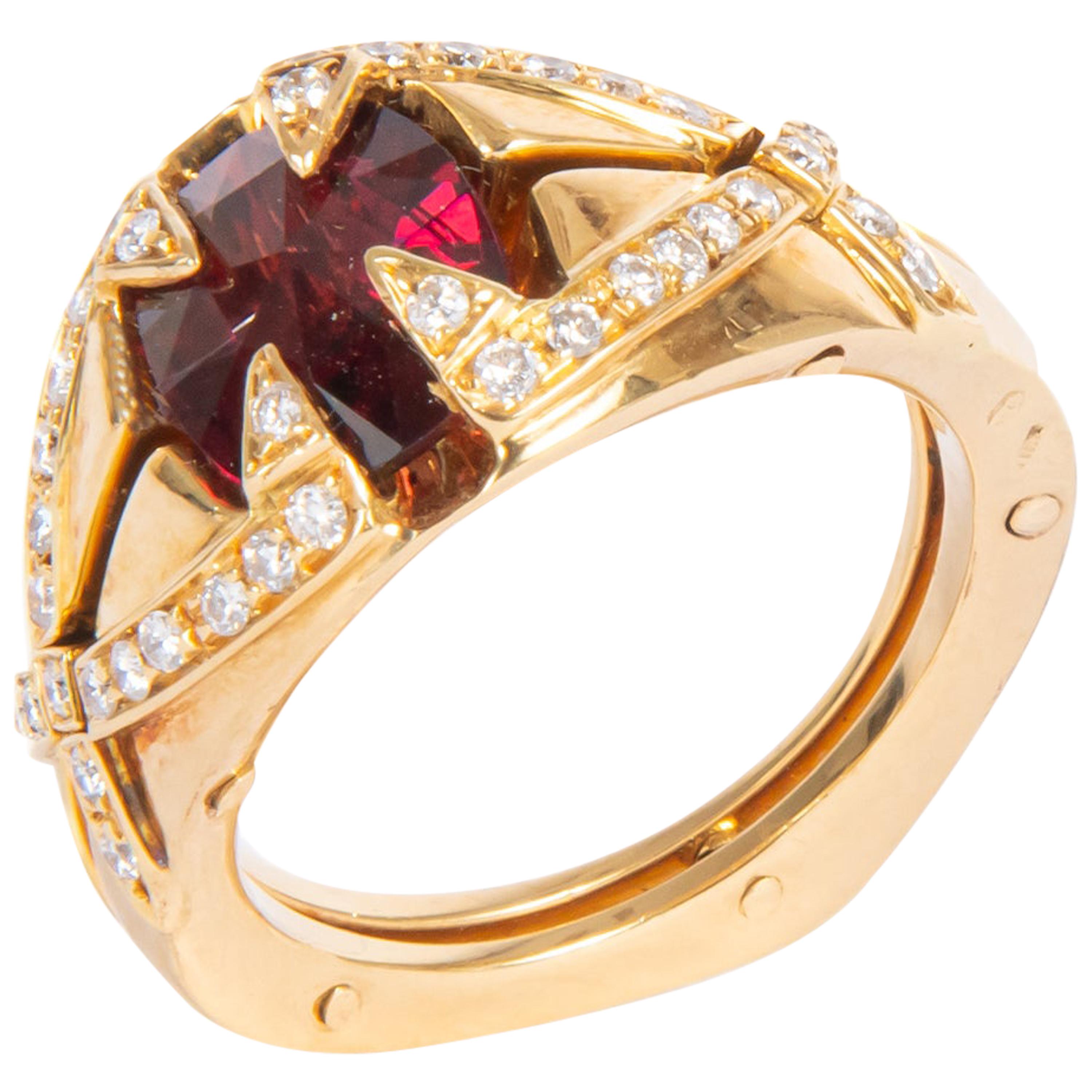 Giancarlo Montebello 18 Karat "Enrica Ring" Garnet and Diamonds For Sale