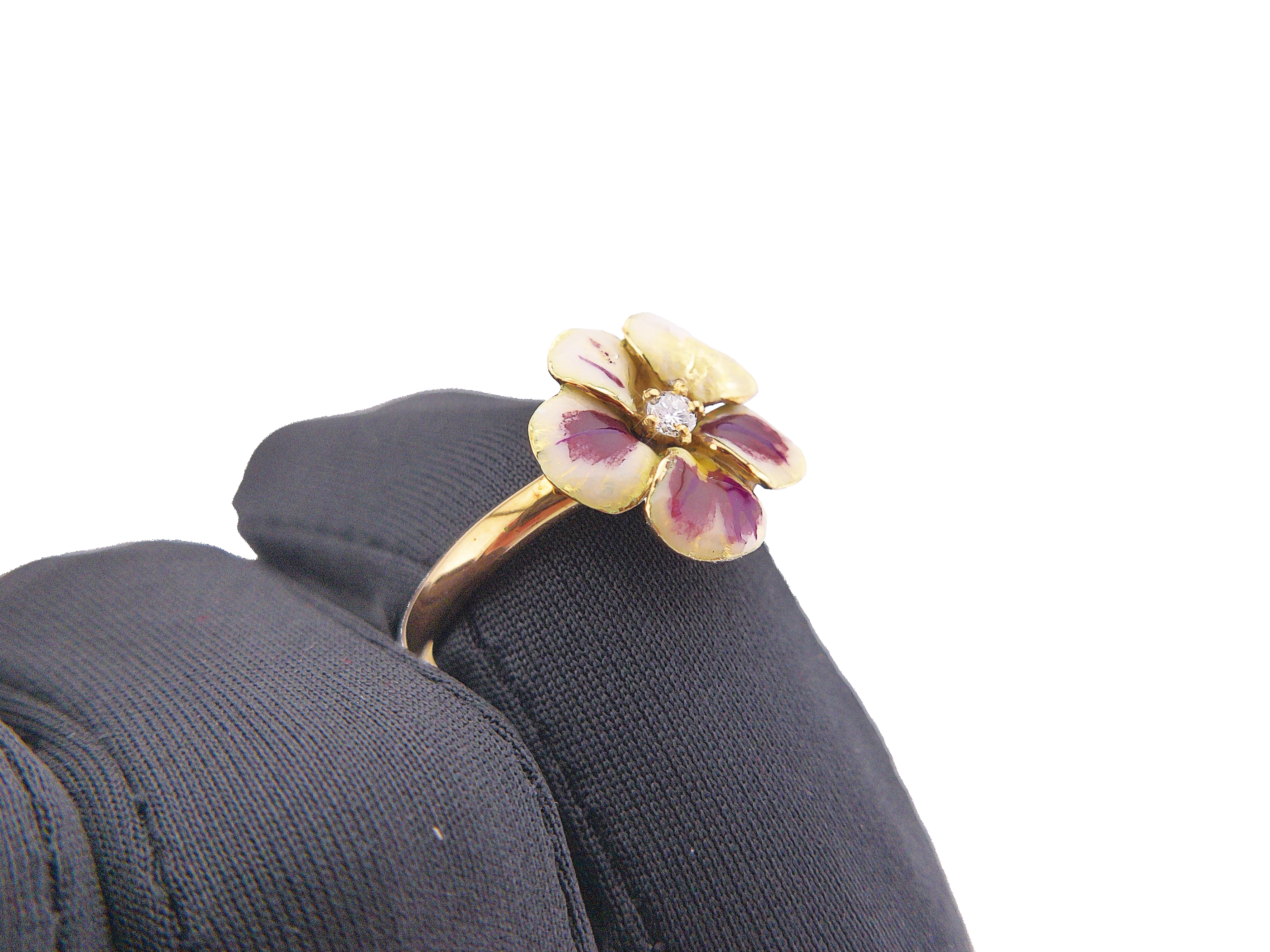 Women's Giancarlo Montebello Anello Fiore Pansè in Oro 18 kt Smalto e Brillanti