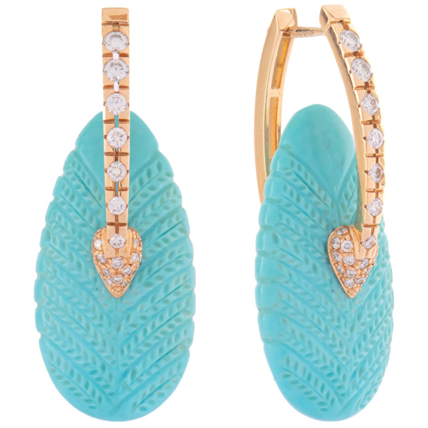 Giancarlo Montebello Diamonds and Turquoise 18 Karat Red Gold "Bomba Earrings" For Sale