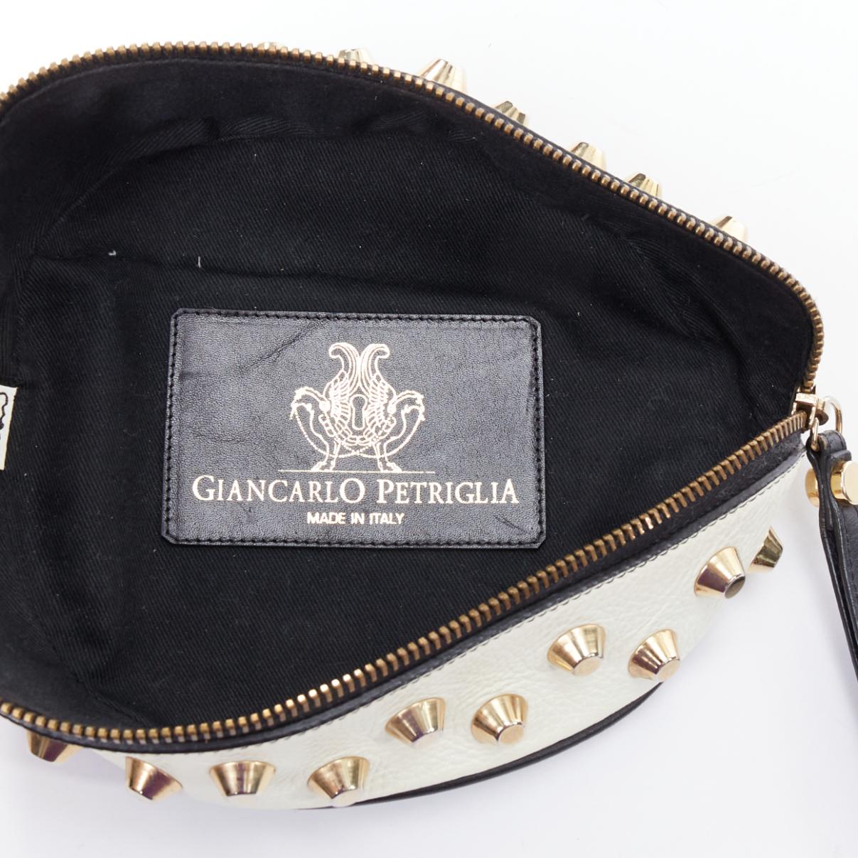 GIANCARLO PETRIGLIA white back leather gold studded wristlet clutch bag For Sale 5