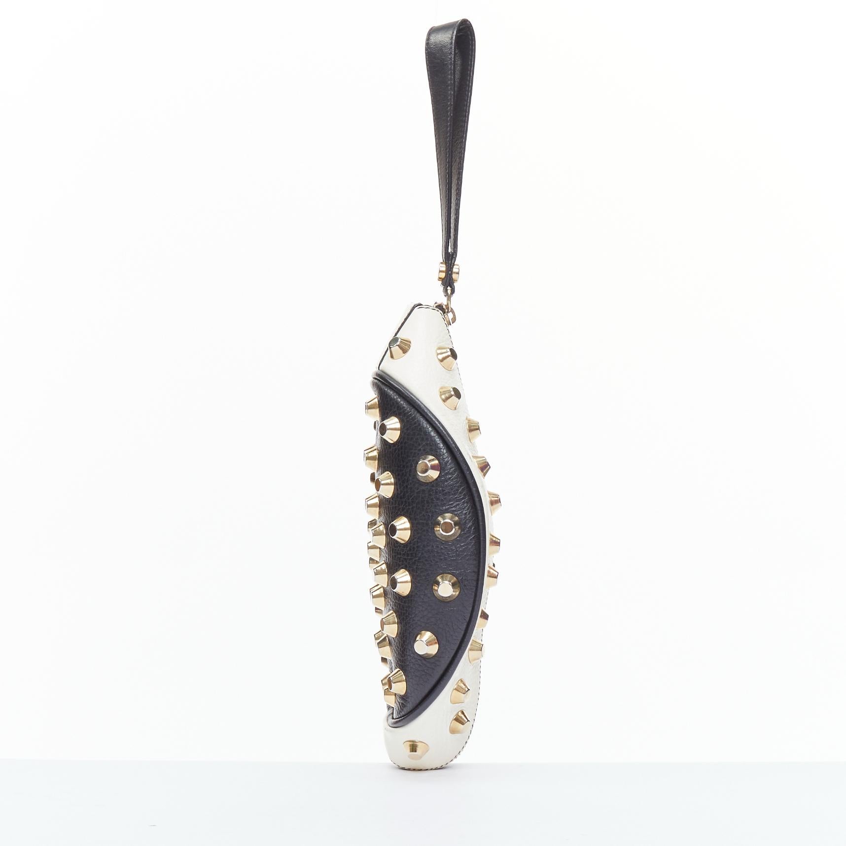 GIANCARLO PETRIGLIA white back leather gold studded wristlet clutch bag In Fair Condition For Sale In Hong Kong, NT