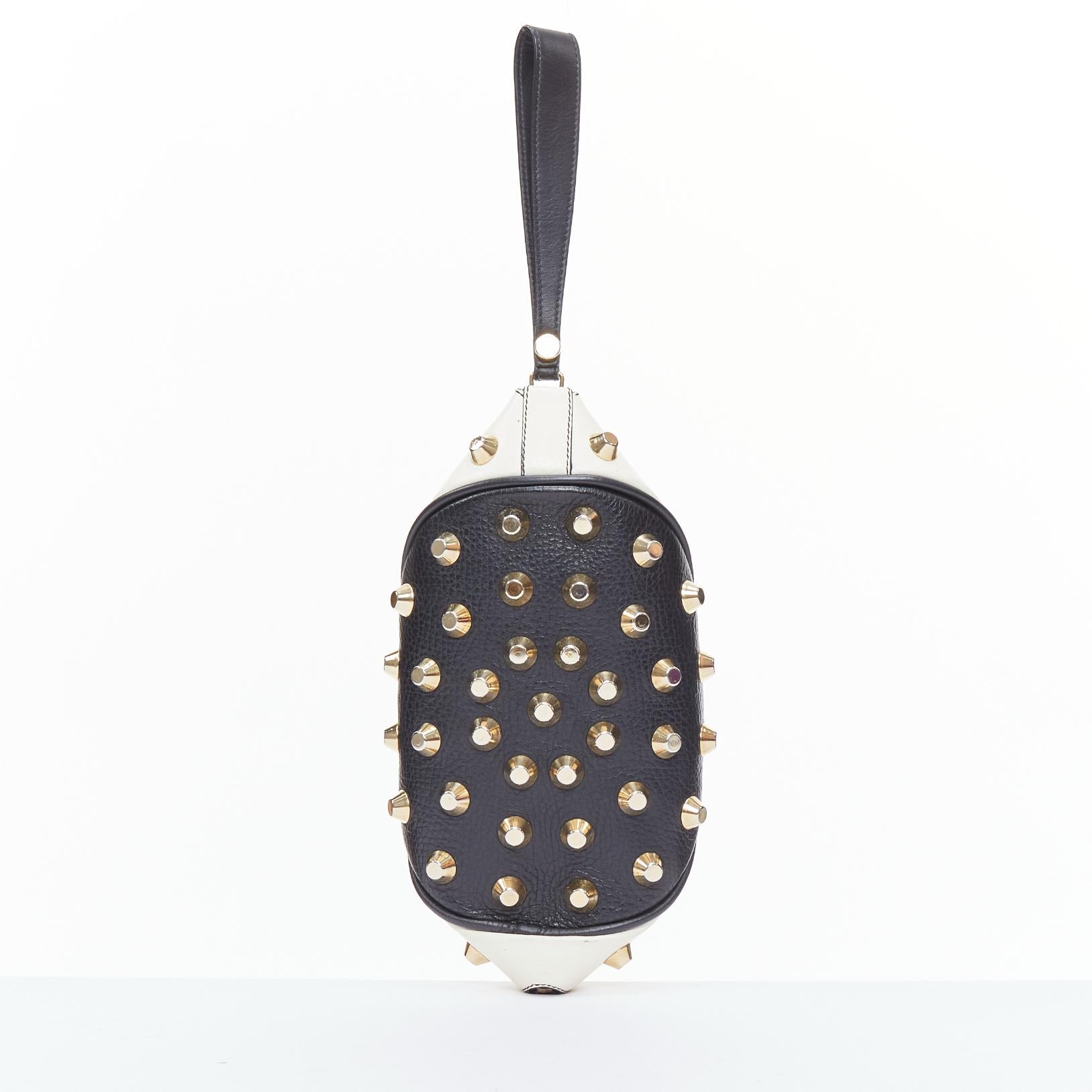 GIANCARLO PETRIGLIA white back leather gold studded wristlet clutch bag For Sale 1
