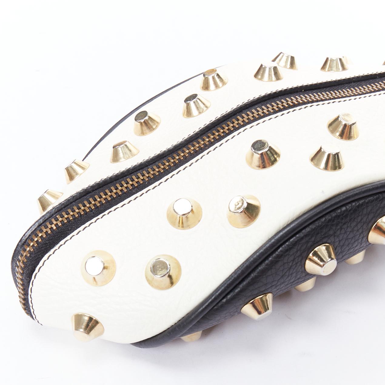 GIANCARLO PETRIGLIA white back leather gold studded wristlet clutch bag For Sale 2