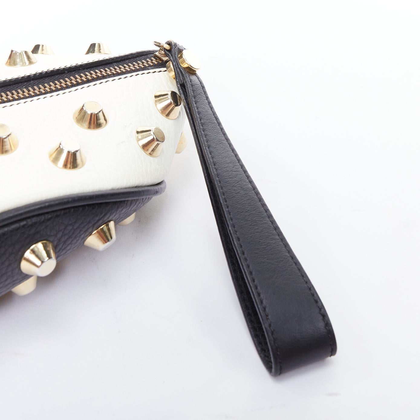 GIANCARLO PETRIGLIA white back leather gold studded wristlet clutch bag For Sale 3