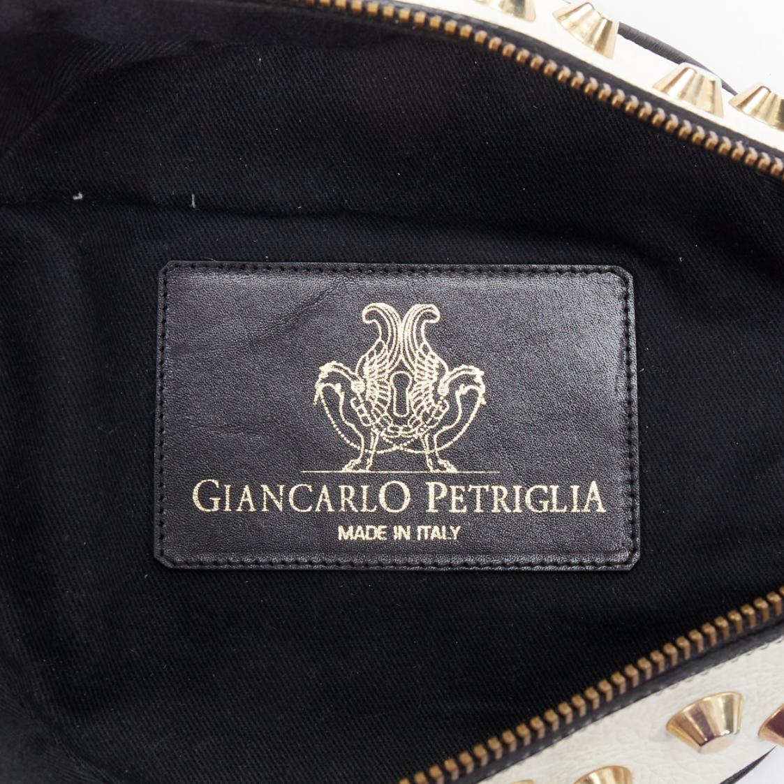 GIANCARLO PETRIGLIA white back leather gold studded wristlet clutch bag For Sale 4