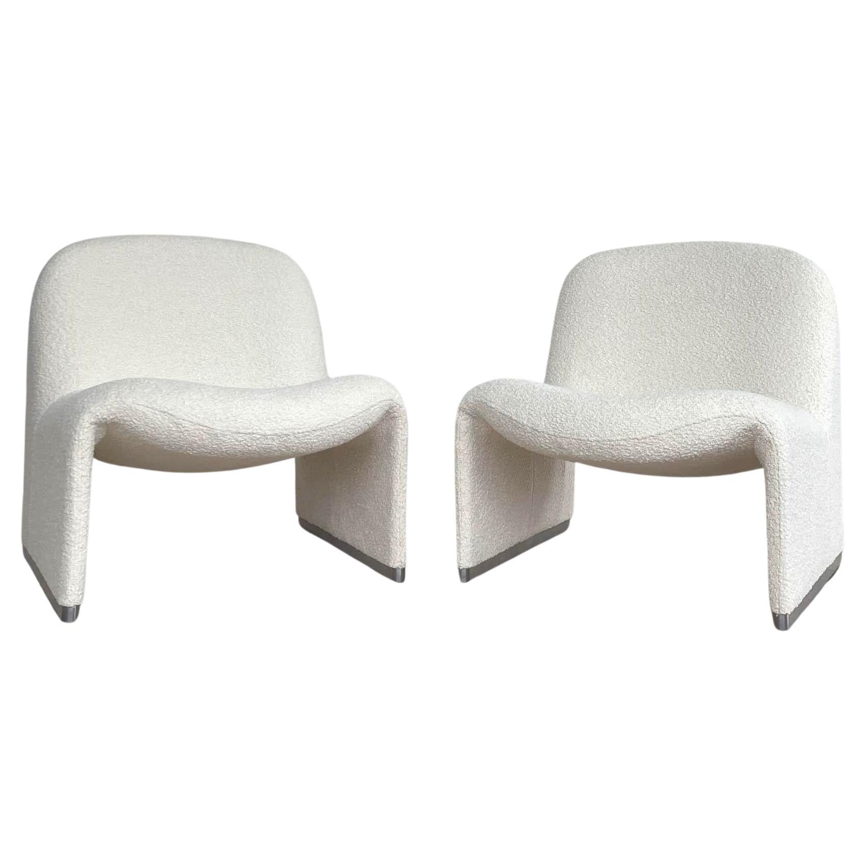 Giancarlo Piretti "Alky" Bouclé Shearling Lounge Chairs, a Pair, 1969 For Sale