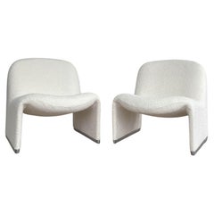 Vintage Giancarlo Piretti "Alky" Bouclé Shearling Lounge Chairs, a Pair, 1969