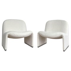 Giancarlo Piretti "Alky" Bouclé Shearling Lounge Chairs, a Pair, 1969