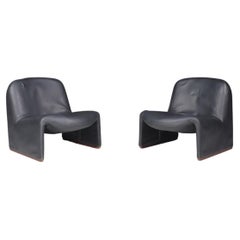 Giancarlo Piretti Alky Chairs in Black Leather, Italy, 1969