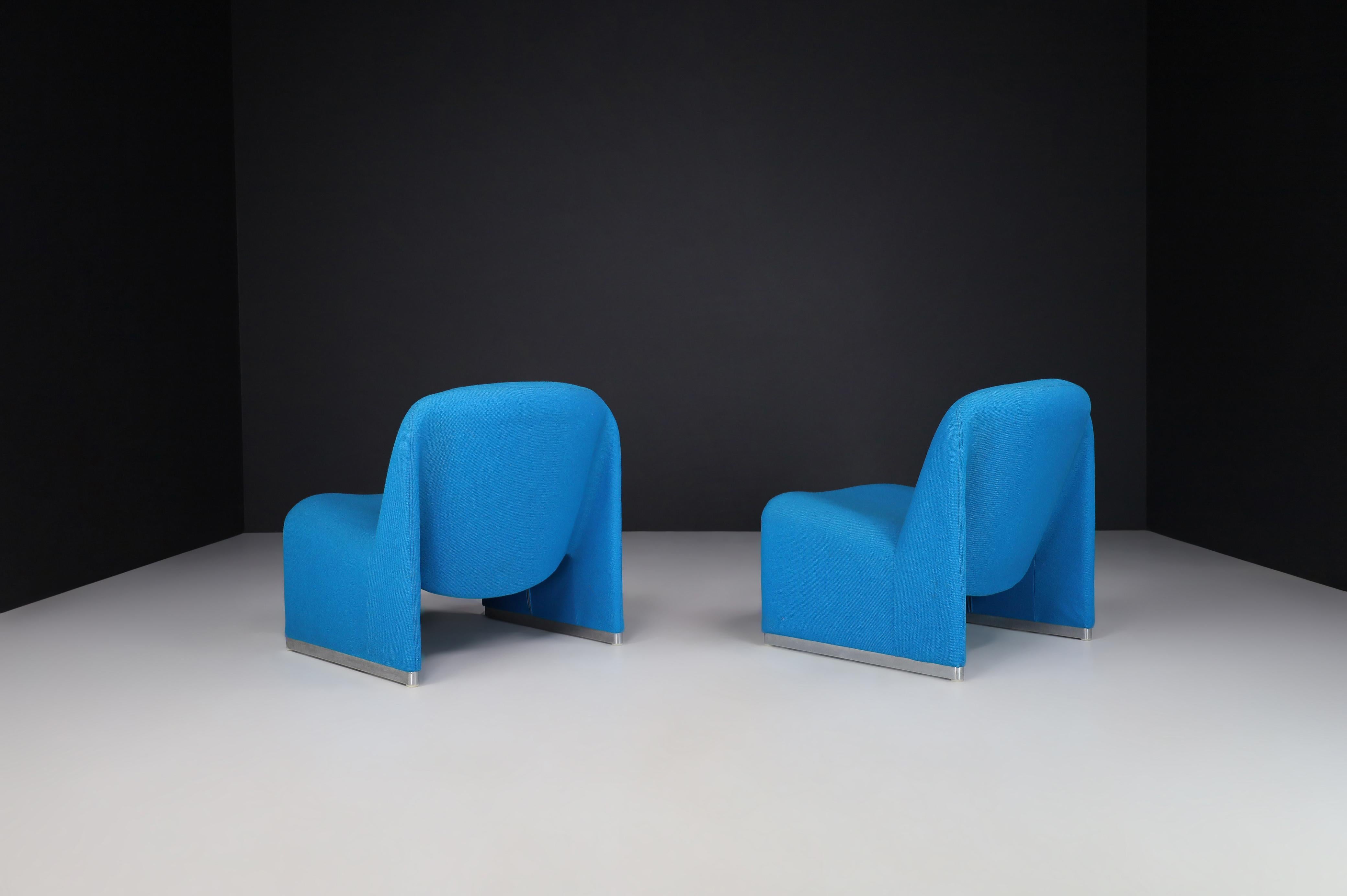 Italian Giancarlo Piretti Alky Chairs in Original Blue Upholstery, Italy 1969