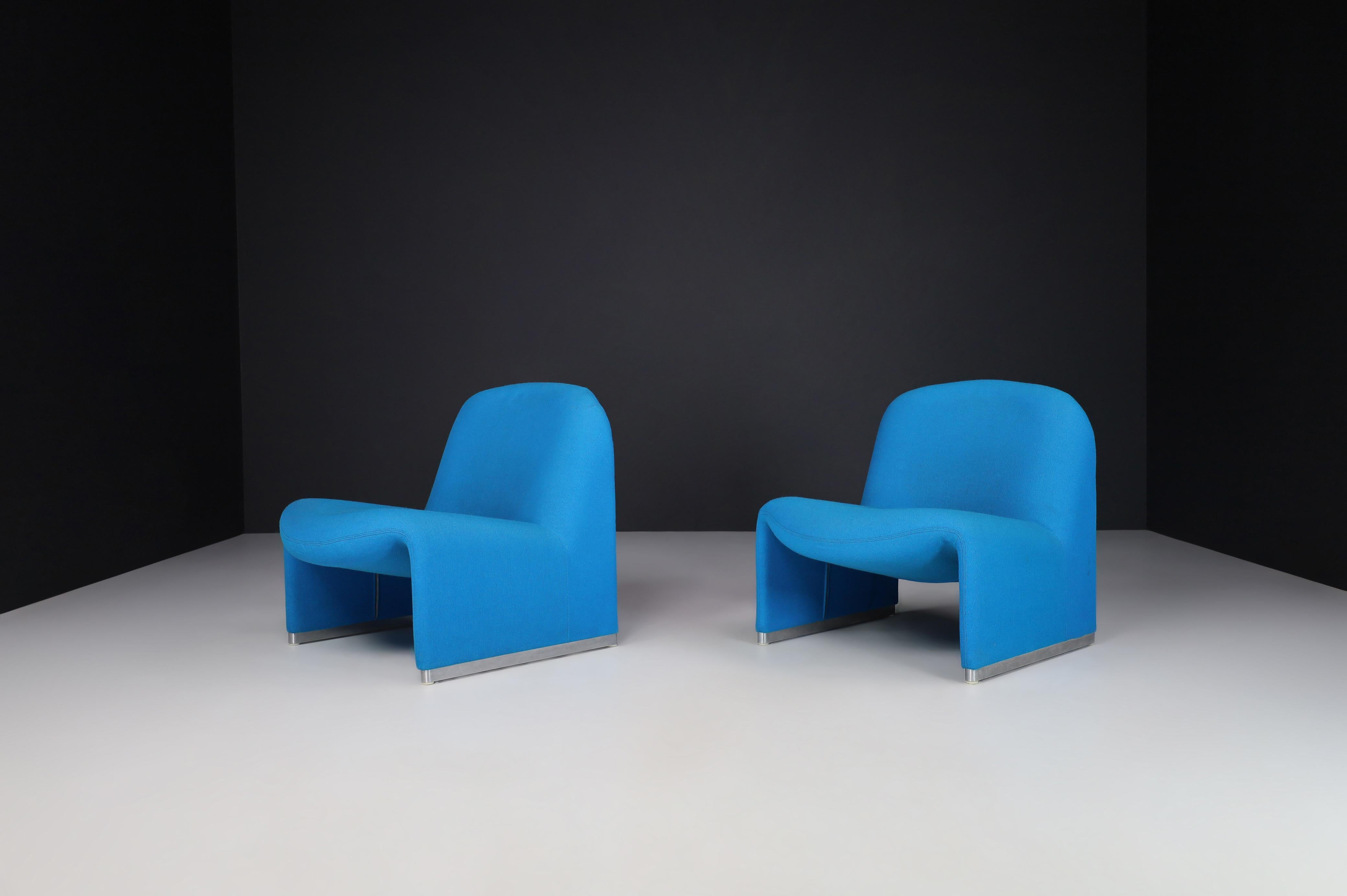 20th Century Giancarlo Piretti Alky Chairs in Original Blue Upholstery, Italy 1969