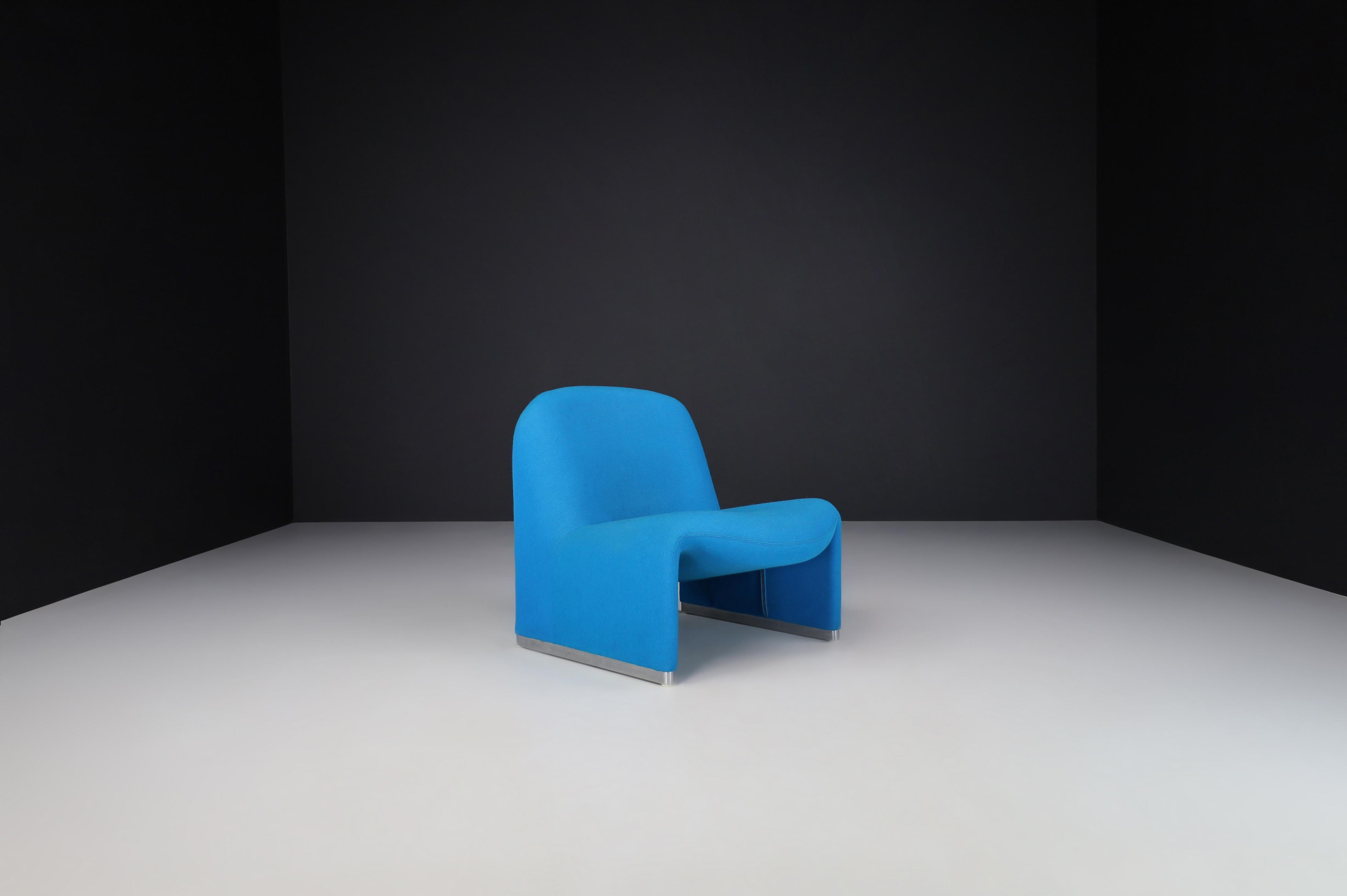 Metal Giancarlo Piretti Alky Chairs in Original Blue Upholstery, Italy 1969