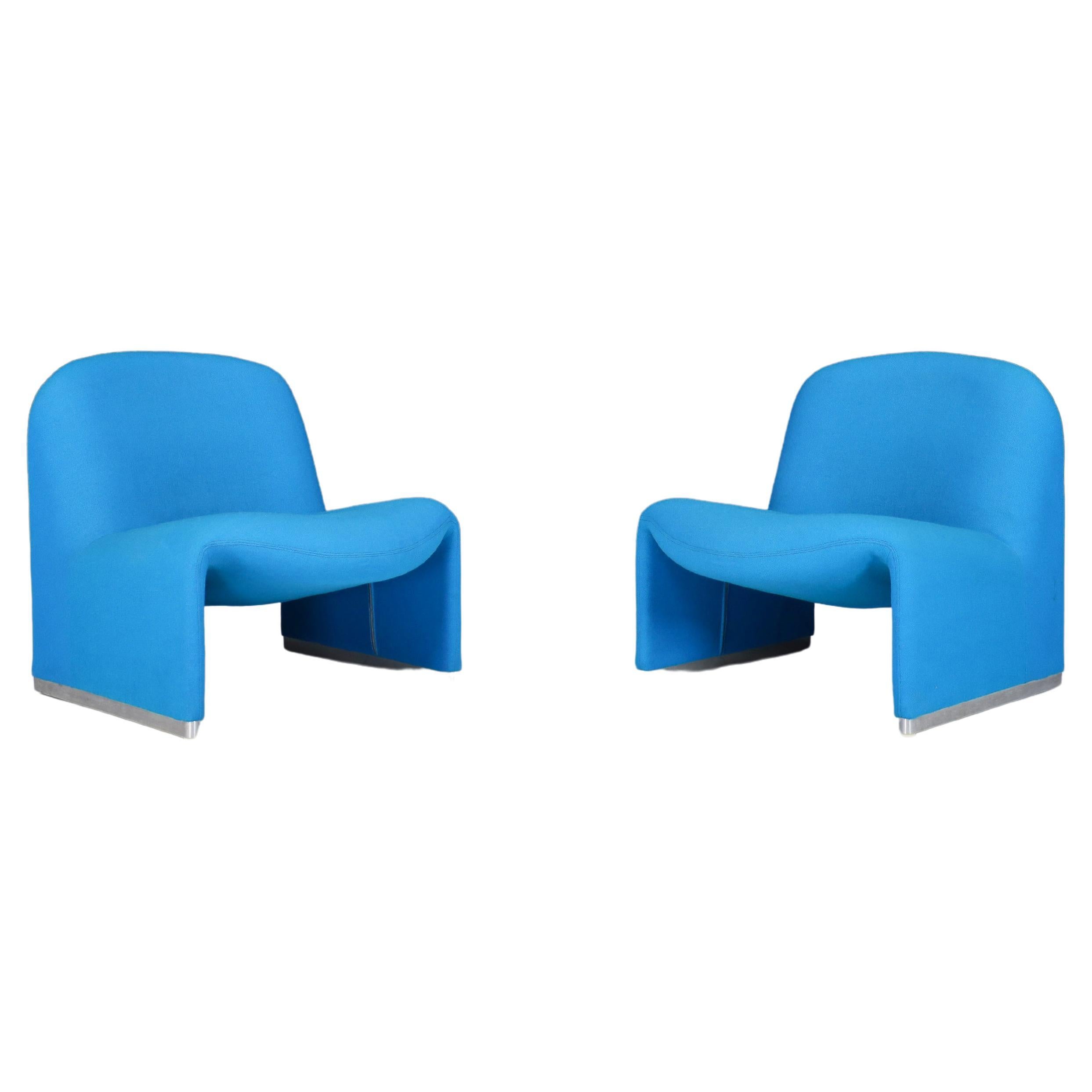 Giancarlo Piretti Alky Chairs in Original Blue Upholstery, Italy 1969
