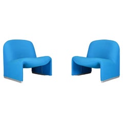 Giancarlo Piretti Alky Chairs in Original Blue Upholstery, Italy 1969