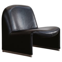 Giancarlo Piretti "Alky" Lounge Chair for Anonima Castelli, Black Leather, 1970
