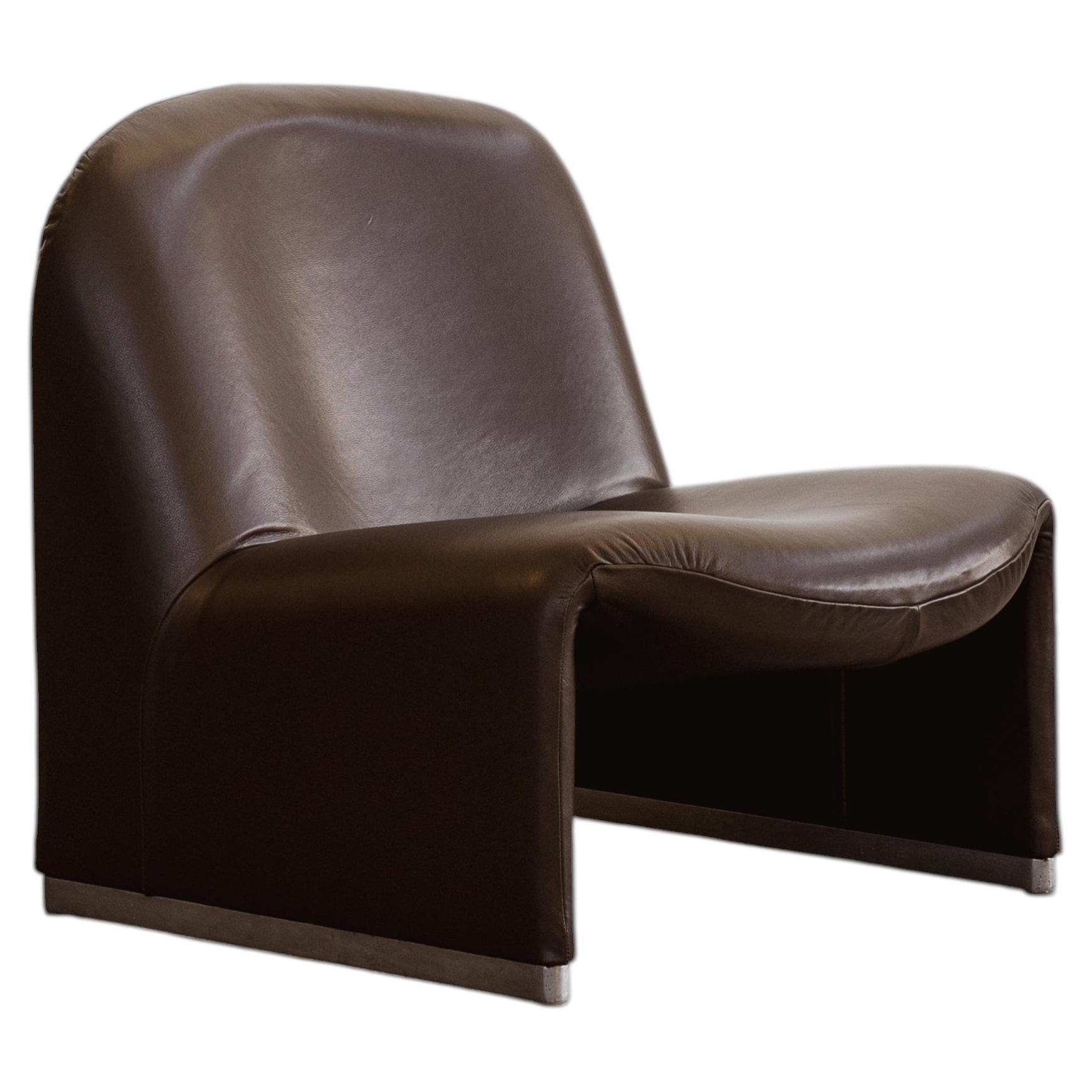 Giancarlo Piretti "Alky" Lounge Chair for Anonima Castelli, Brown Leather, 1970
