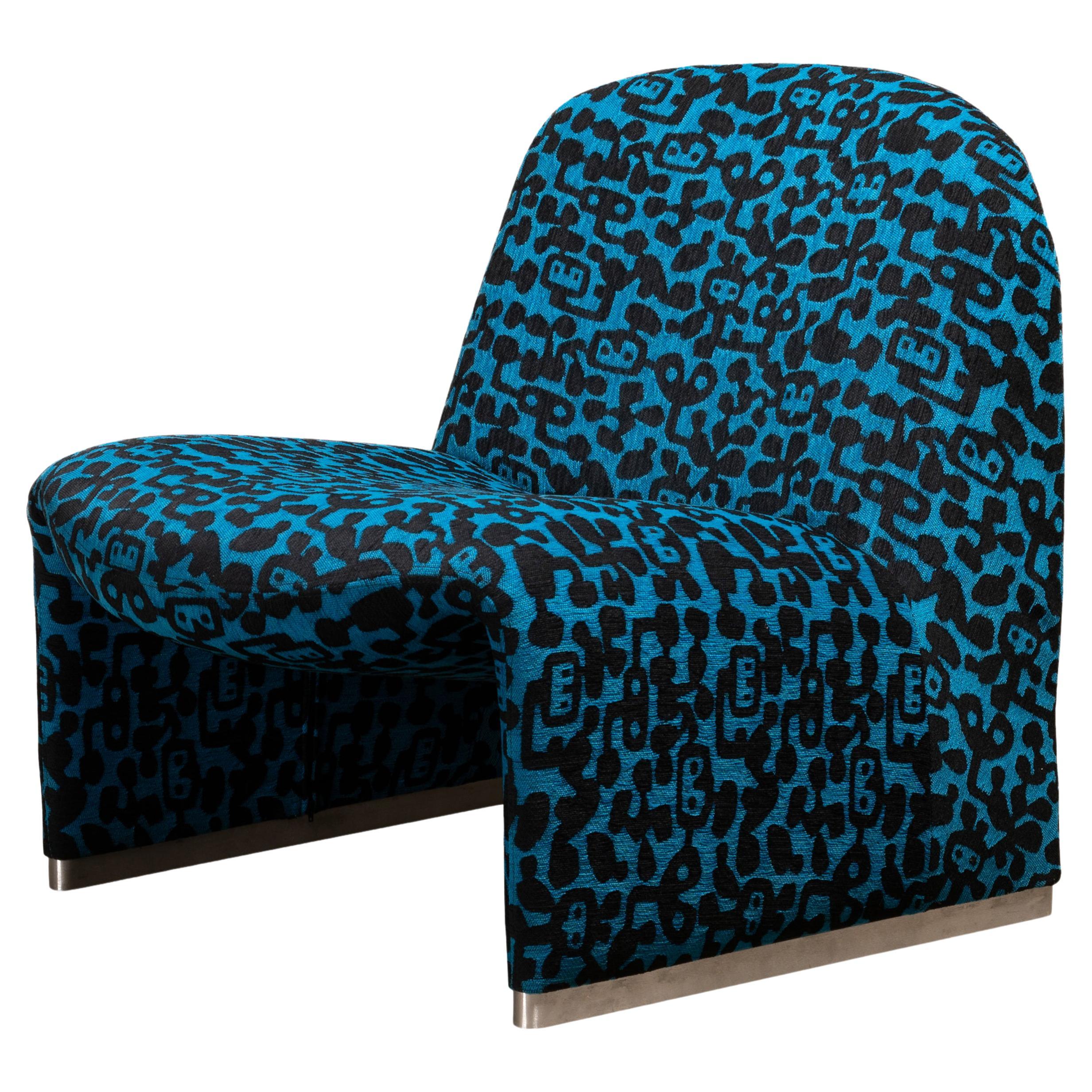 Giancarlo Piretti Alky Lounge Chair in Blue Fabric with Black Pattern, Artifort