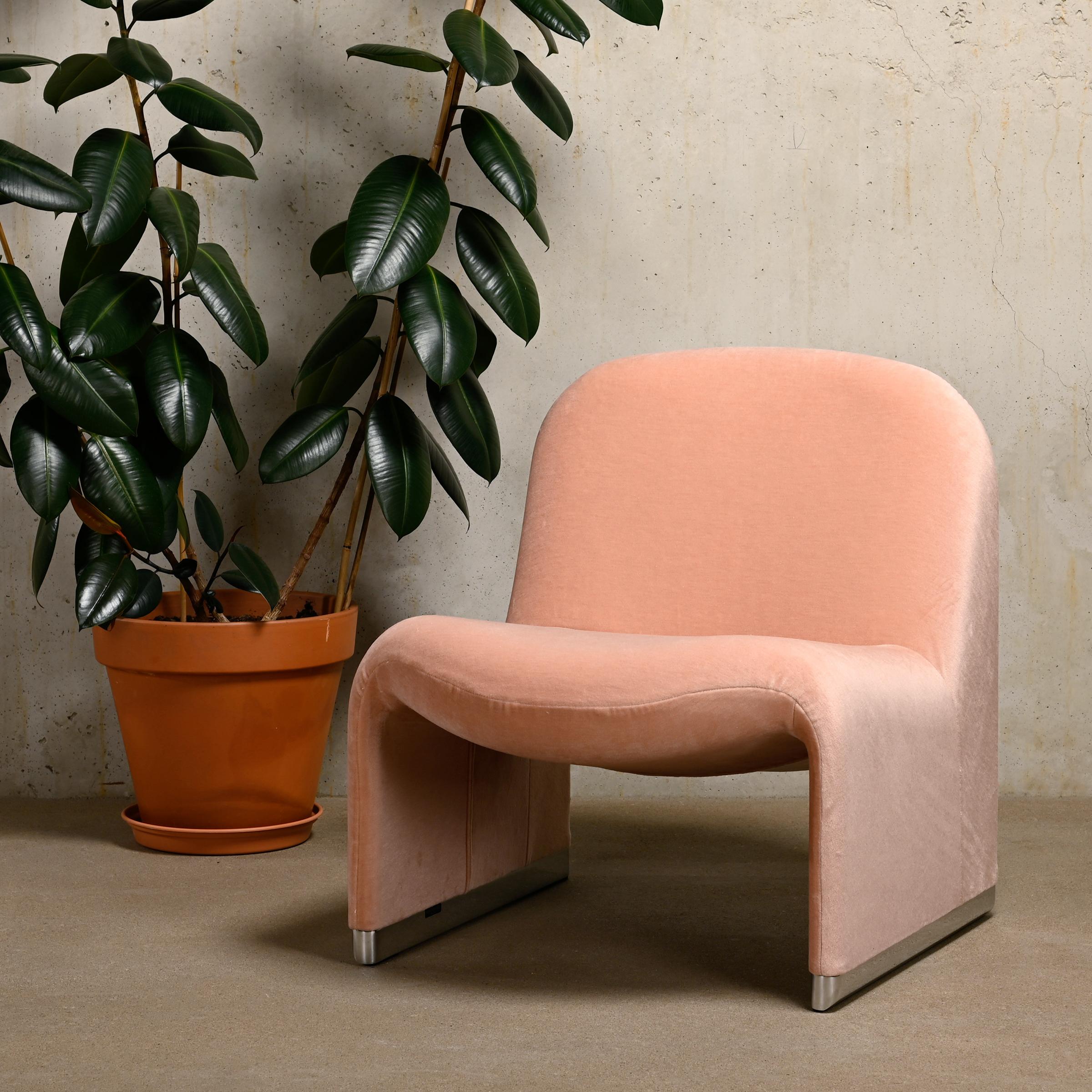 Metal Giancarlo Piretti Alky Lounge Chair in Pink Velvet Fabric for Anonima Castelli