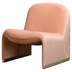 Giancarlo Piretti Alky Lounge Chair in Pink Velvet Fabric for Anonima Castelli