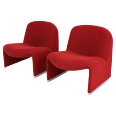 Giancarlo Piretti Alky Lounge Chair in Red / Magenta Fabric for Anonima Castelli