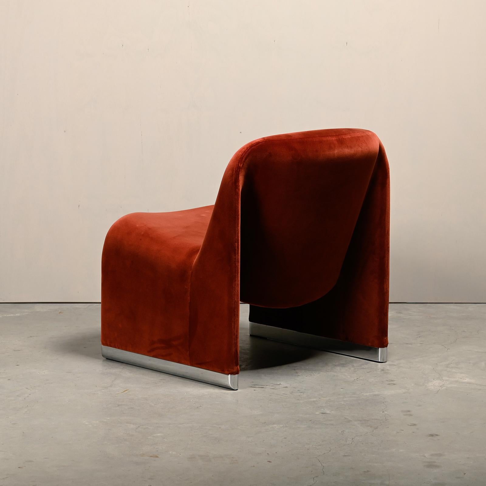 Alluminio Giancarlo Piretti Alky Lounge Chair in Rust Velvet for Anonima Castelli, Italy in vendita