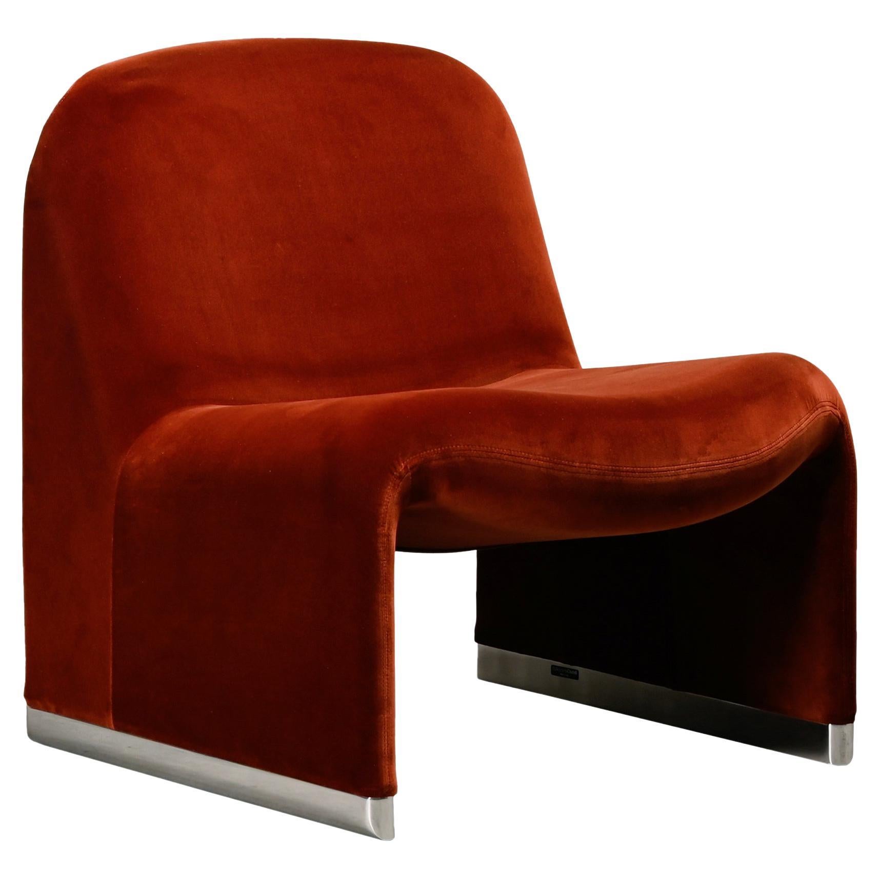 Giancarlo Piretti Alky Lounge Chair in Rust Velvet for Anonima Castelli, Italy