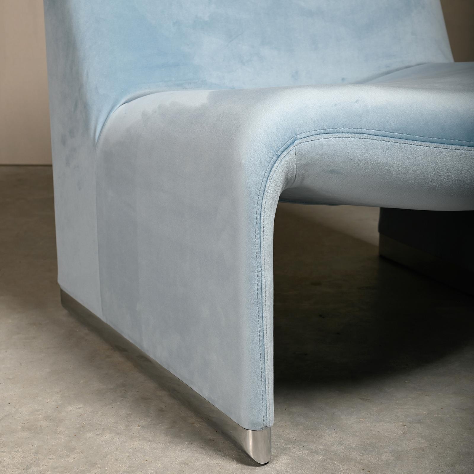 Giancarlo Piretti Alky Lounge Chair in Sky Blue Velvet for Anonima Castelli For Sale 6