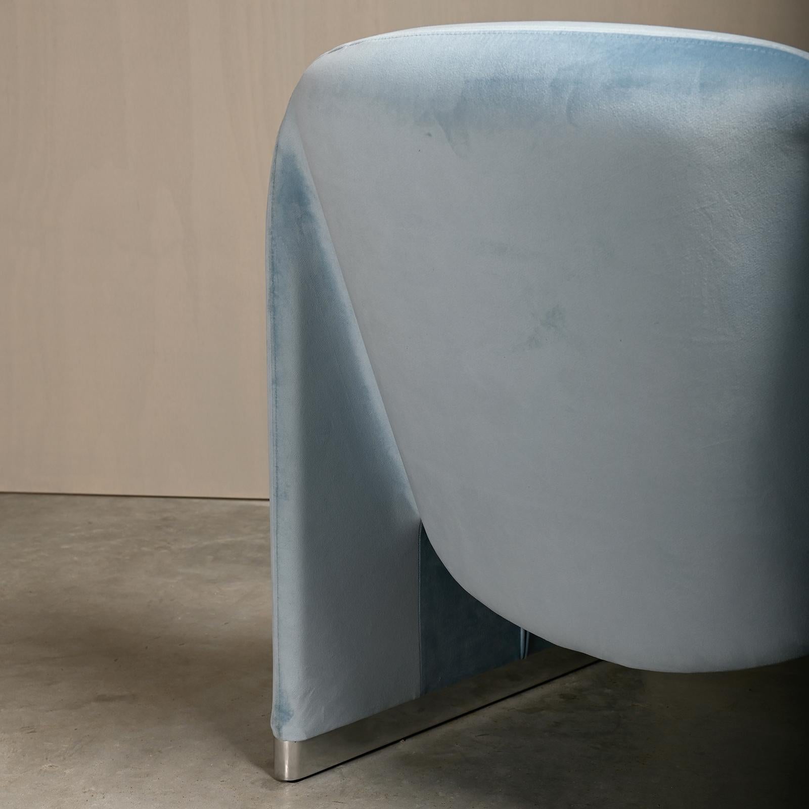Giancarlo Piretti Alky Lounge Chair in Sky Blue Velvet for Anonima Castelli For Sale 8