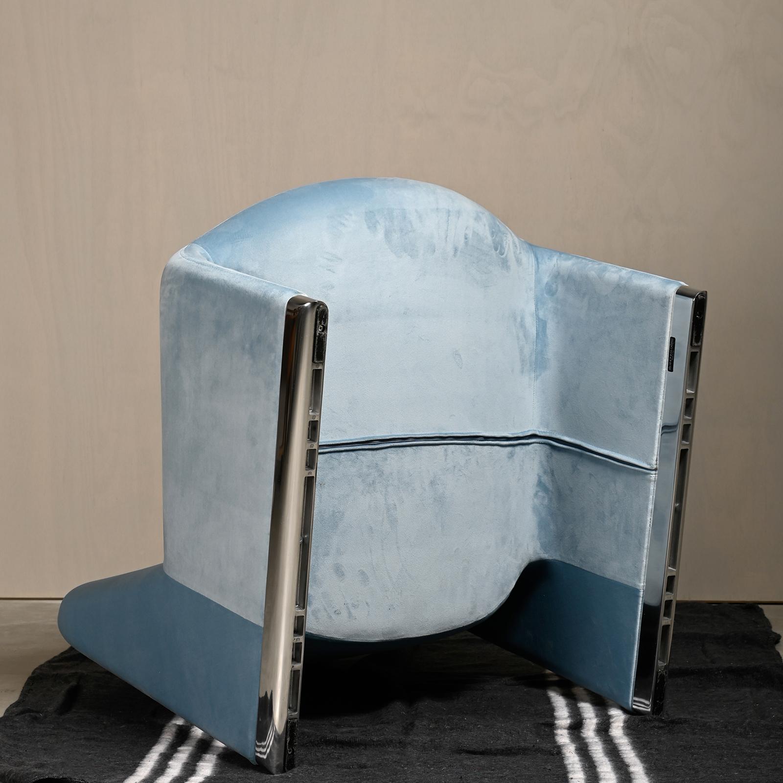 Giancarlo Piretti Alky Lounge Chair in Sky Blue Velvet for Anonima Castelli For Sale 11