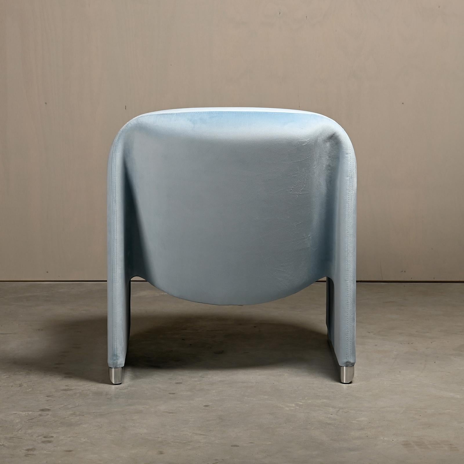 Italian Giancarlo Piretti Alky Lounge Chair in Sky Blue Velvet for Anonima Castelli For Sale