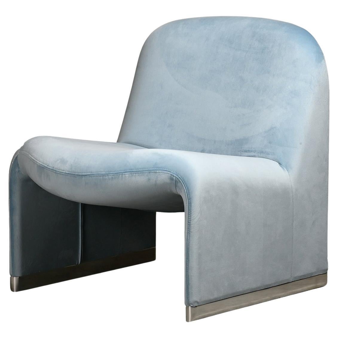 Giancarlo Piretti Alky Lounge Chair in Sky Blue Velvet for Anonima Castelli For Sale