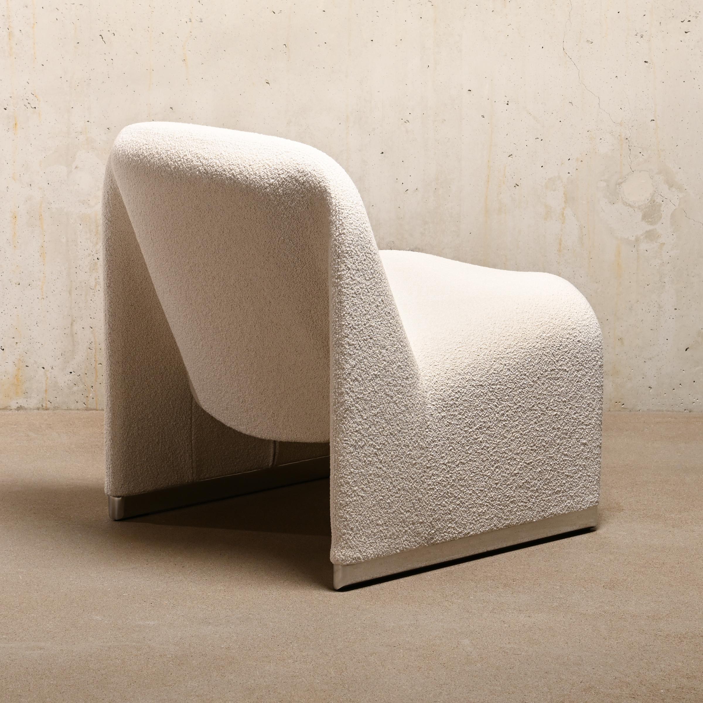 Mid-Century Modern Giancarlo Piretti Alky Lounge Chair en tissu bouclé blanc pour Anonima Castelli en vente