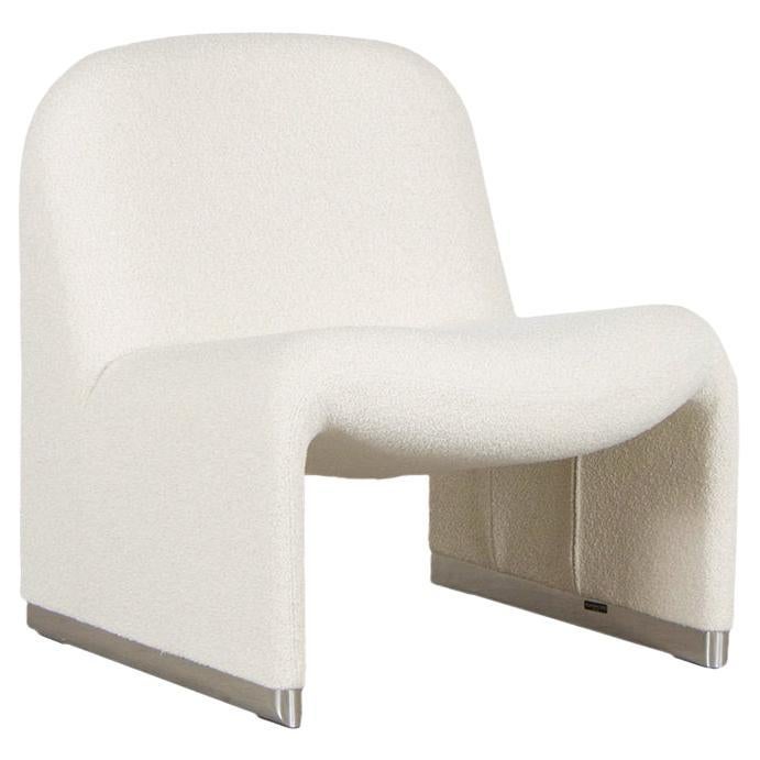 Giancarlo Piretti Alky Lounge Chair in White Bouclé Fabric for Anonima Castelli For Sale