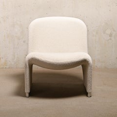 Giancarlo Piretti Alky Lounge Chair in White Bouclé Wool, Anonima Castelli