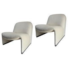 Giancarlo Piretti Alky Lounge Chair in White Velvet for Anonima Castelli, Italy