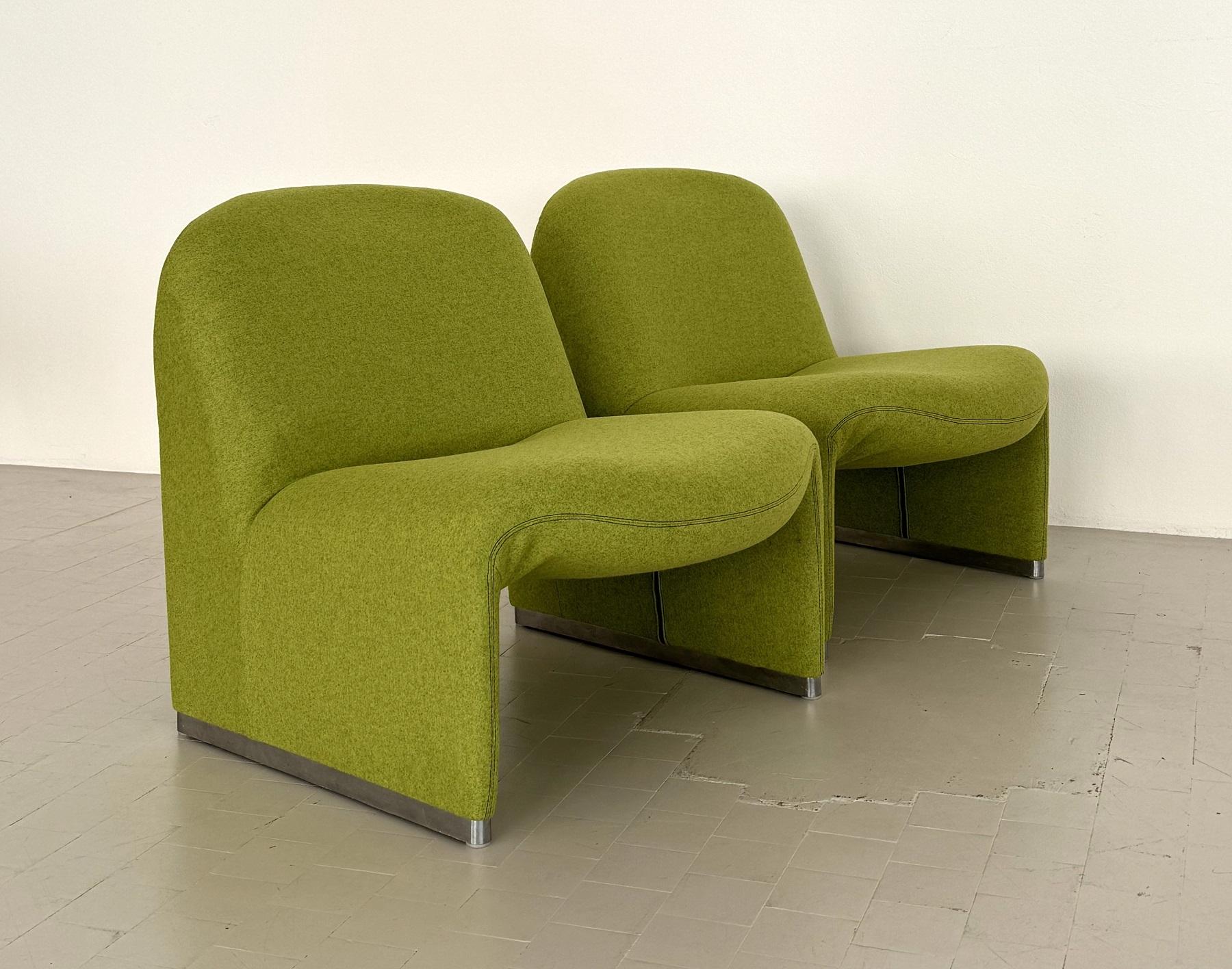 Giancarlo Piretti Alky Lounge Stühle aus grünem Stoff, 2er Set im Angebot 4