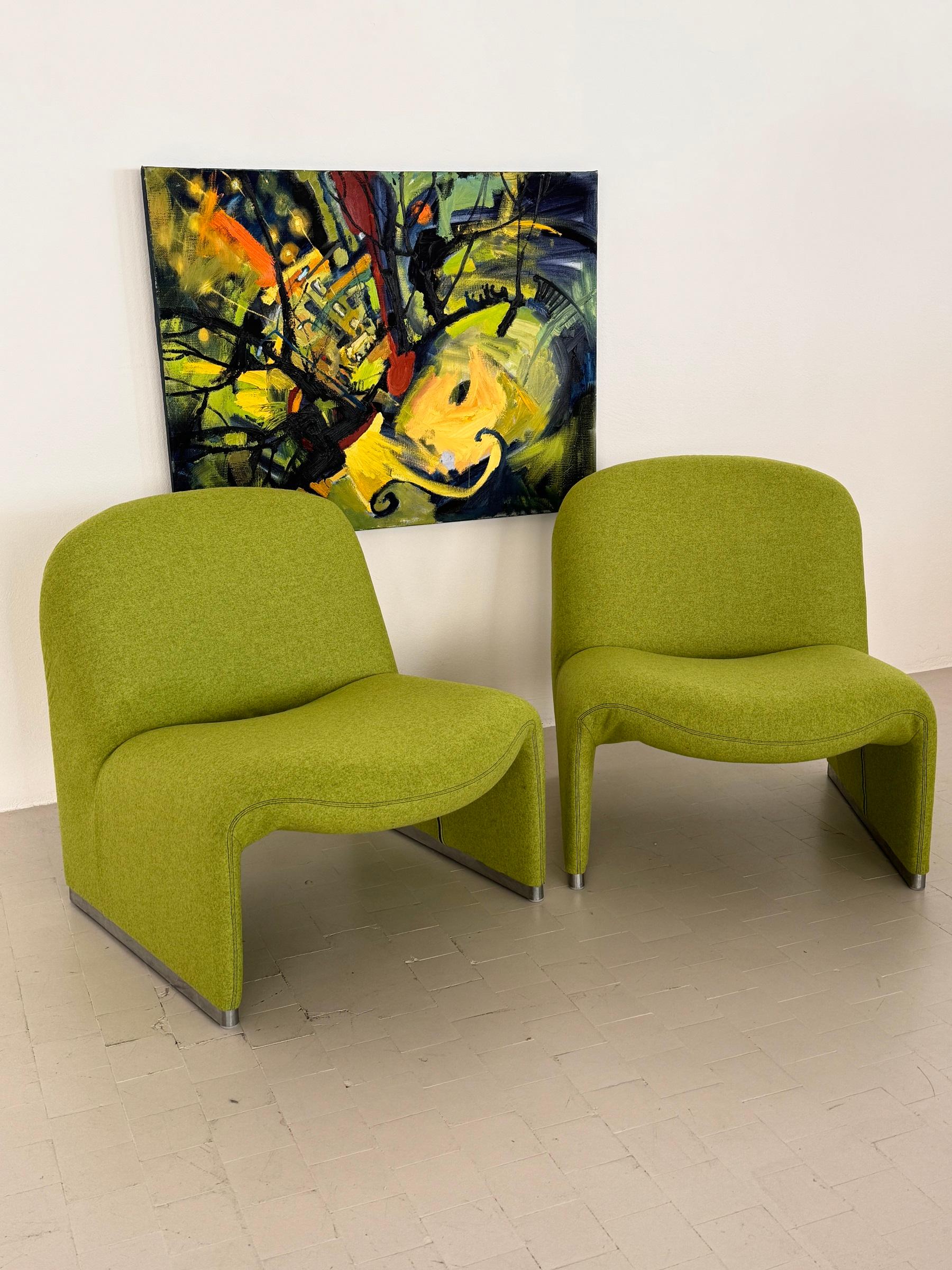 Giancarlo Piretti Alky Lounge Stühle aus grünem Stoff, 2er Set im Angebot 5