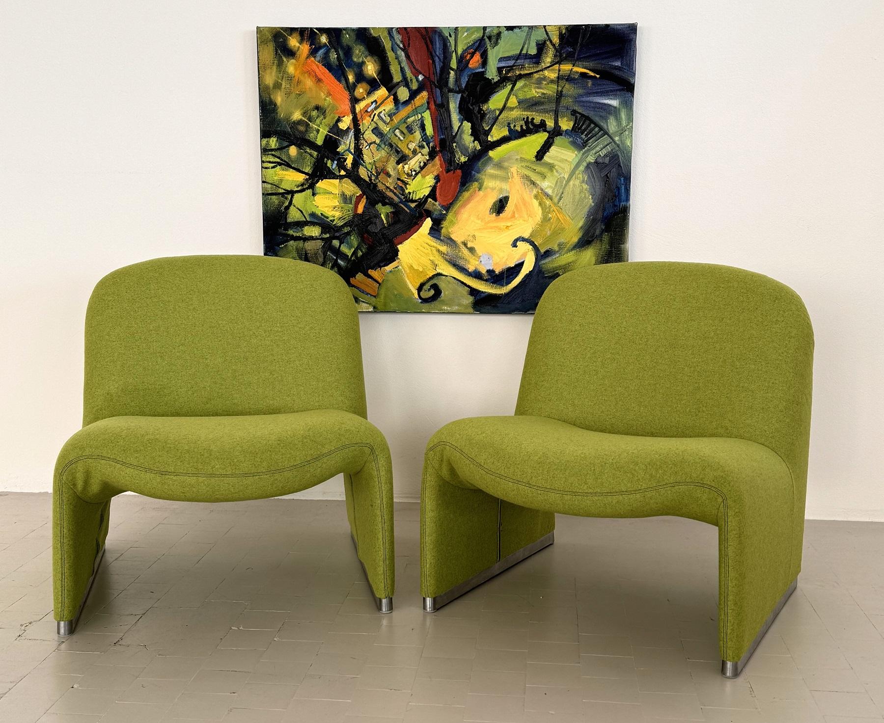 Giancarlo Piretti Alky Lounge Stühle aus grünem Stoff, 2er Set im Angebot 7