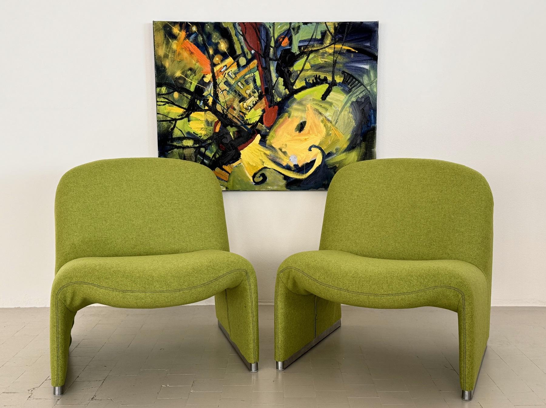 Giancarlo Piretti Alky Lounge Stühle in grünem Stoff, 1970er Jahre

Die Lounge-Sessel 