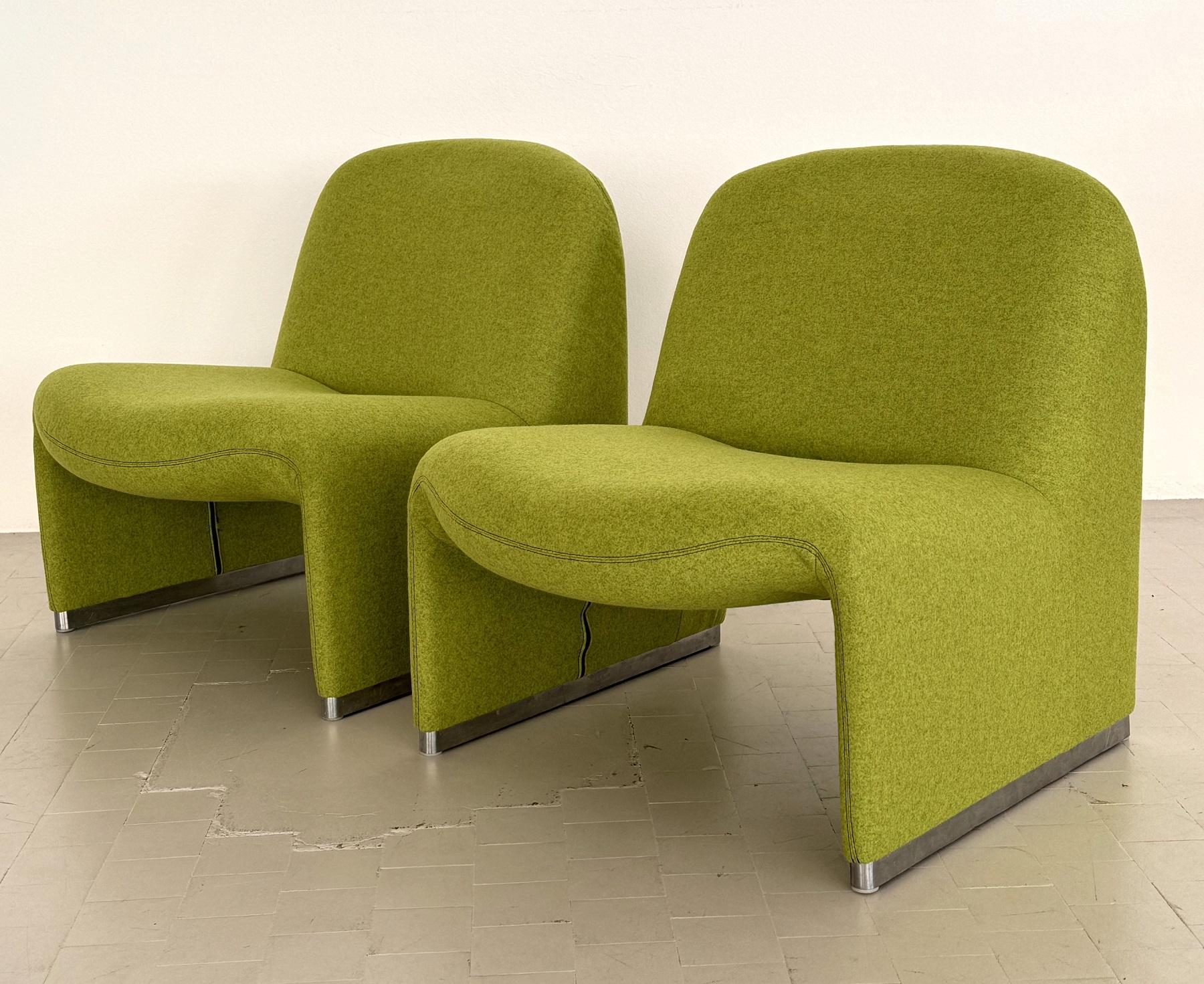 Giancarlo Piretti Alky Lounge Stühle aus grünem Stoff, 2er Set im Angebot 2