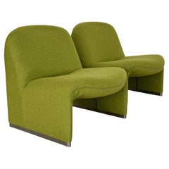 Giancarlo Piretti Alky Lounge Chairs in Green Fabric, Set of 2