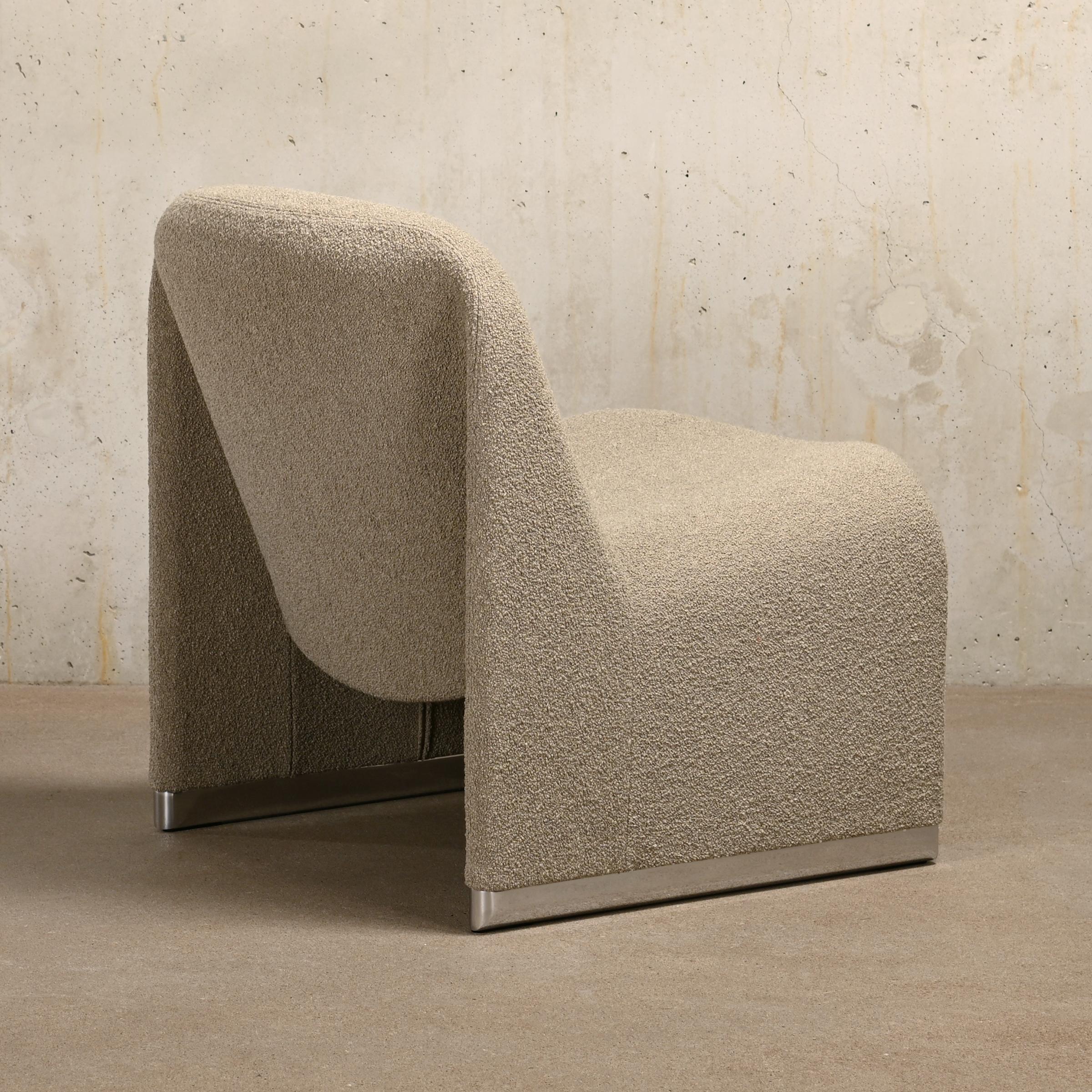 Italian Giancarlo Piretti Alky Lounge Chair in Stone Grey Bouclé Wool, Anonima Castelli For Sale